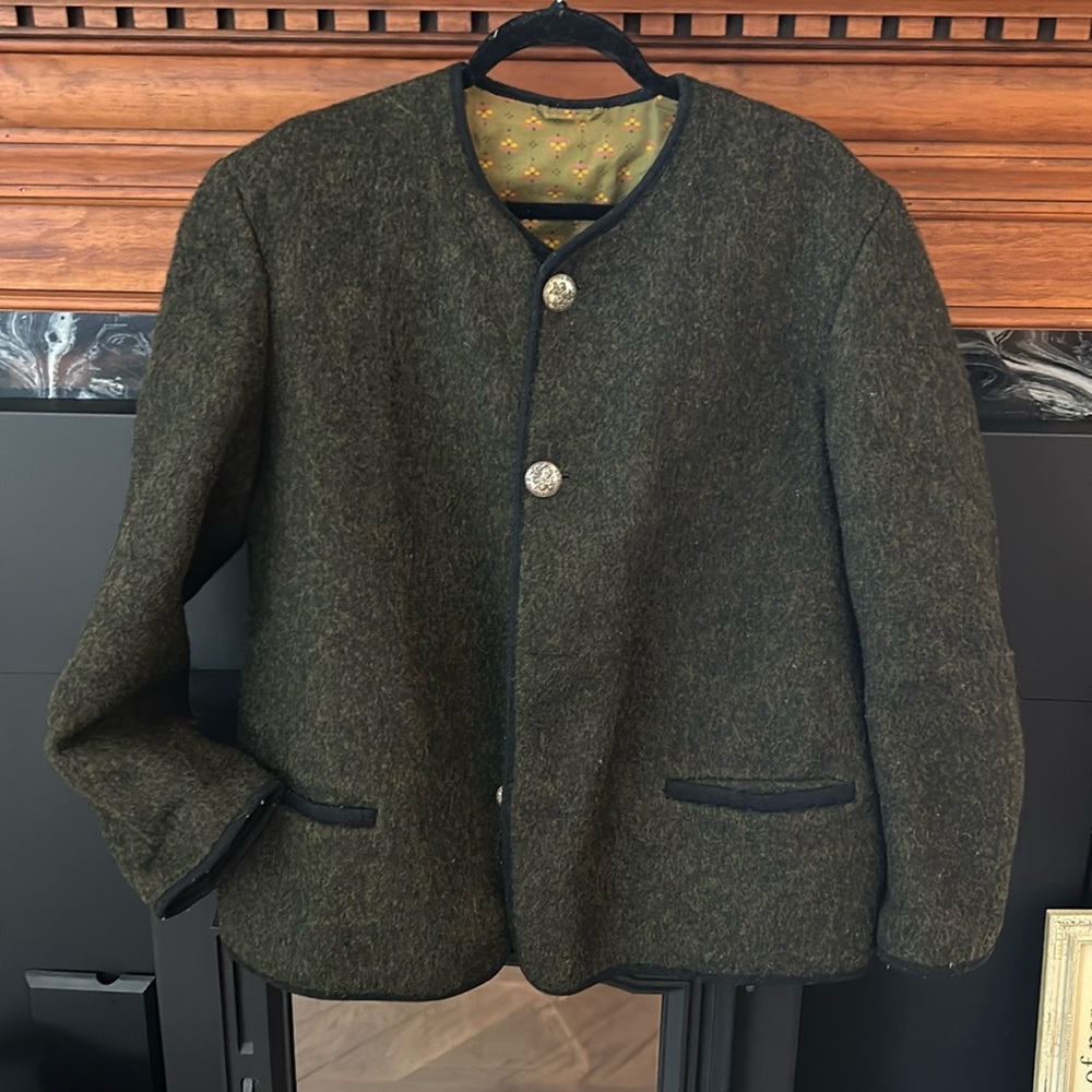 Vintage Austrian Town Country Ladies Wool Jacket Green / Green and Black Jumper